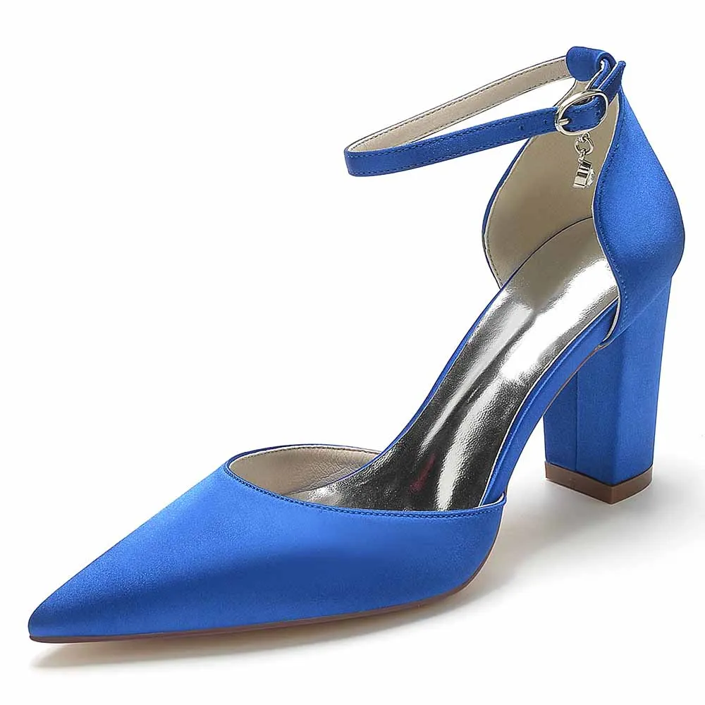 Women's Satin Closed Toe Chunky Heel High Heels