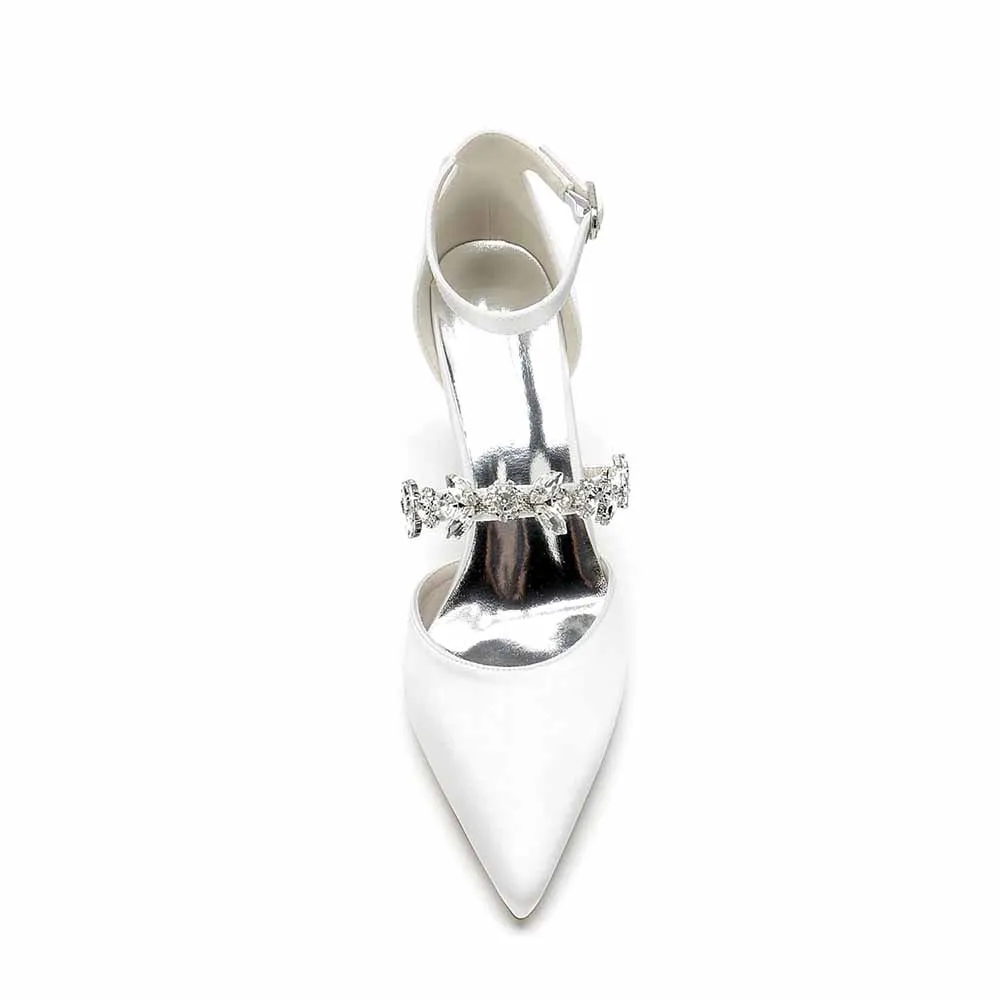 Women's Satin Closed Toe With Rhinestone Chunky Heel High Heels