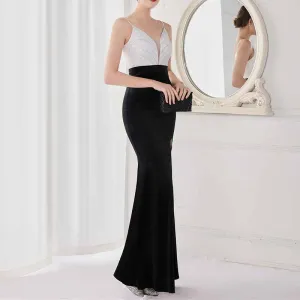 Women's Sexy V Neck Bodycon Sequin Gown Evening Dress with Slit