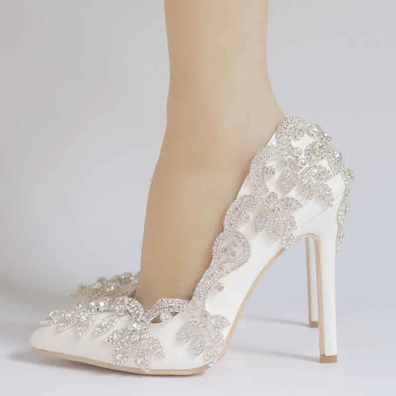 Women's Stiletto High Heel Dress Pumps Bridal Wedding Shoes with Rhinestone