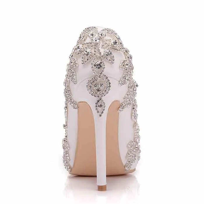 Women's Stiletto High Heel Dress Pumps Bridal Wedding Shoes with Rhinestone