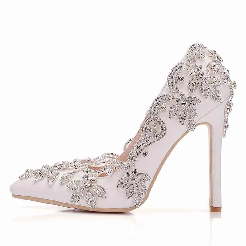 Women's Stiletto High Heel Dress Pumps Bridal Wedding Shoes with Rhinestone