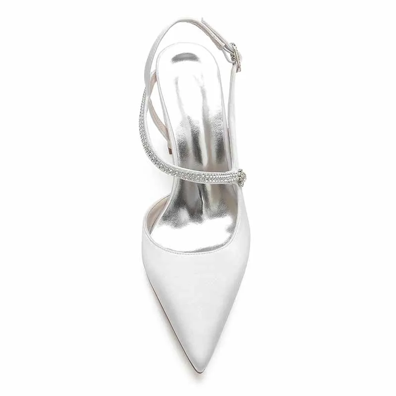 Women's Strappy Chunky Heels Closed Pointed Toe Satin Pump Heel Wedding Sandals