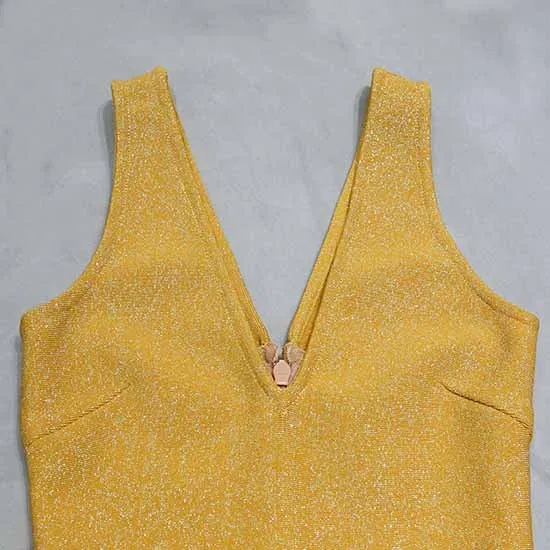 Women's Tassels Cocktail Dress Yellow Bandage Dress Club Bodycon Dress