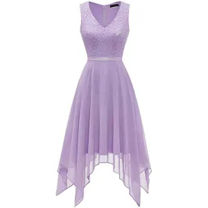 Women's Vintage Floral Lace Dress Asymmetrical Cocktail Bridesmaid Dress