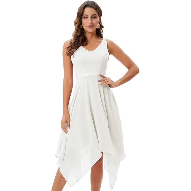 Women's Vintage Floral Lace Dress Asymmetrical Cocktail Bridesmaid Dress