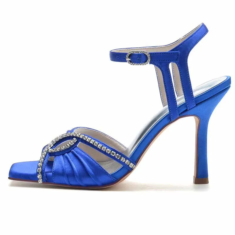Women's Wedding Shoes Ankle Strap Sandals Wedding Party Heels Sparkling Glitter Chunky Pumps