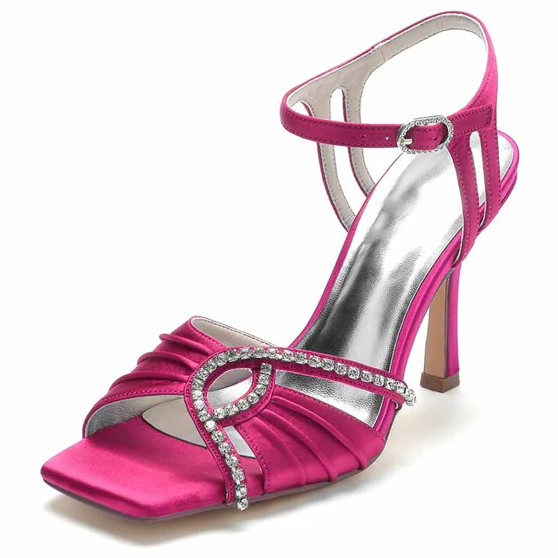 Women's Wedding Shoes Ankle Strap Sandals Wedding Party Heels Sparkling Glitter Chunky Pumps