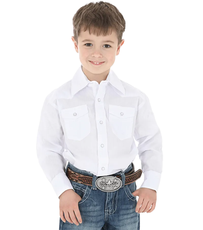 Wrangler Boy's White Long Sleeve Snap Western Shirt