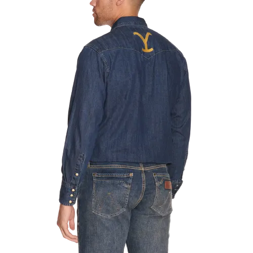 Wrangler Men's Yellowstone Dark Wash Indigo Western Shirt