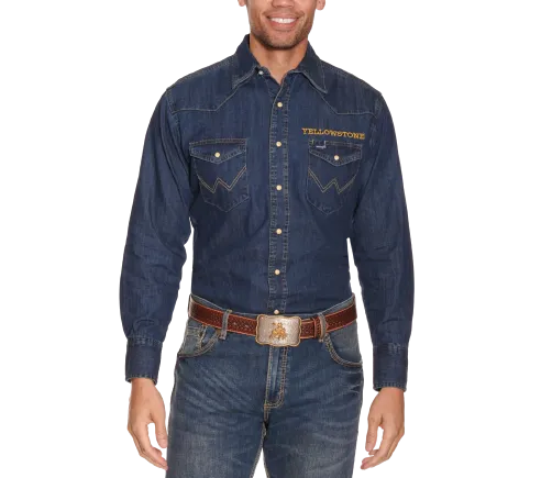 Wrangler Men's Yellowstone Dark Wash Indigo Western Shirt
