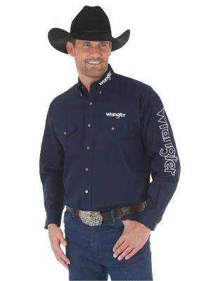 Wrangler Navy White Logo Long Sleeve Shirt
