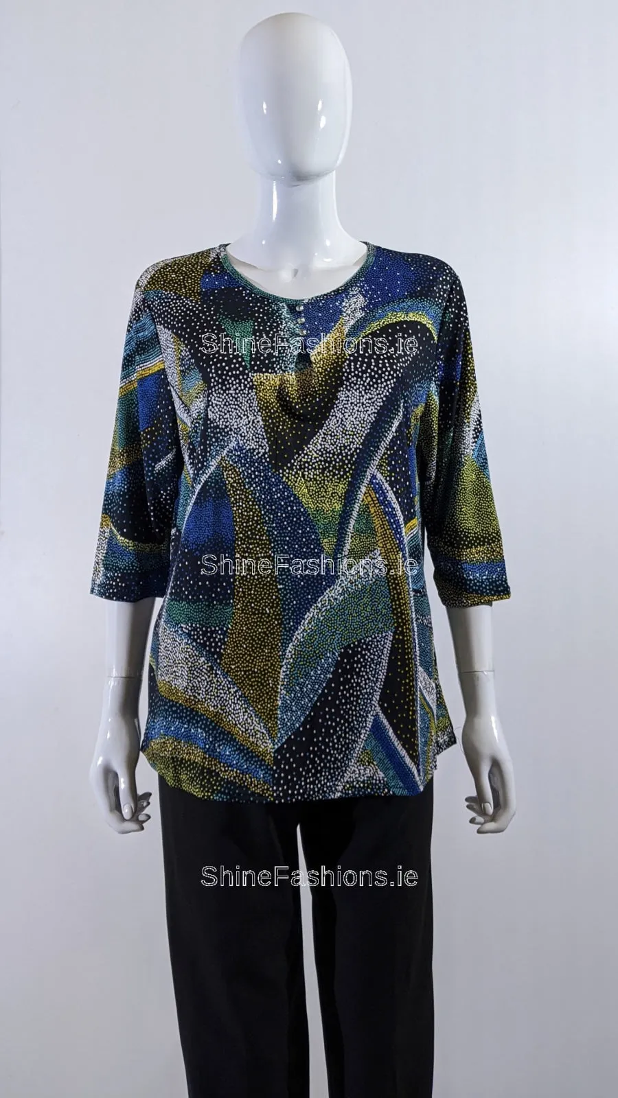 Yellow Spotted Pattern Round Neck Blouse Top