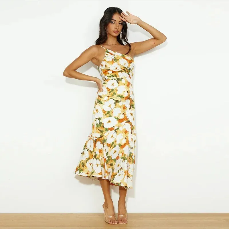 Zoraida® | Elegant Asymmetrical Floral Print Maxi Dress