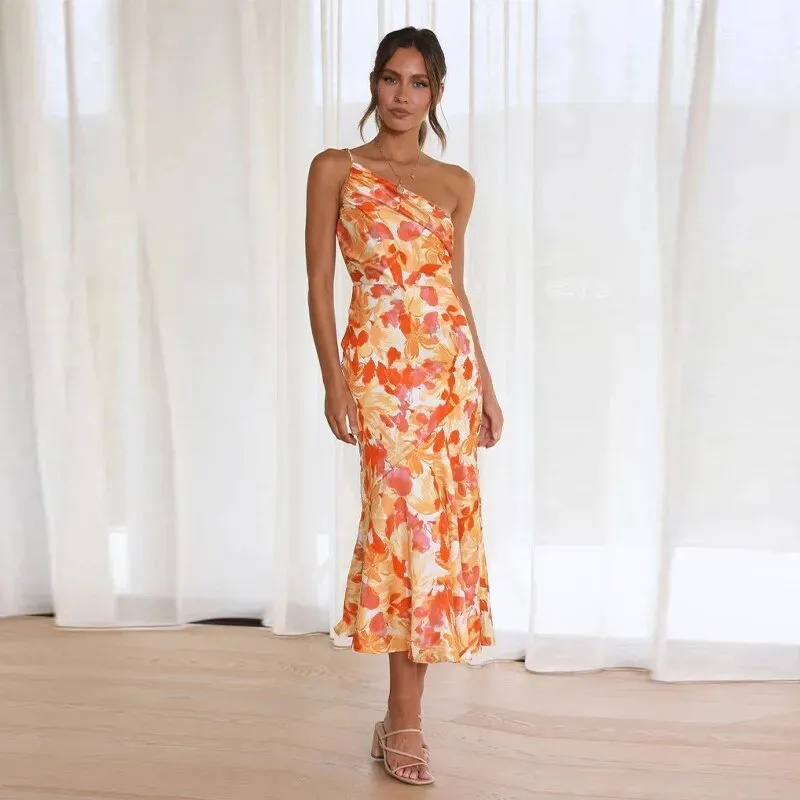 Zoraida® | Elegant Asymmetrical Floral Print Maxi Dress