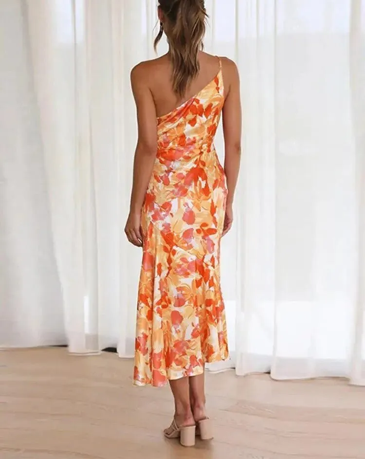 Zoraida® | Elegant Asymmetrical Floral Print Maxi Dress