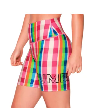 Zumba Plaid Pop High Waisted Biker Shorts (Special Order)