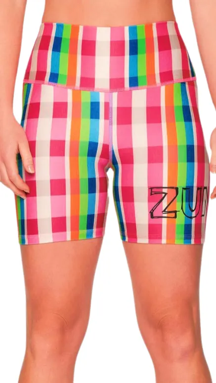 Zumba Plaid Pop High Waisted Biker Shorts (Special Order)