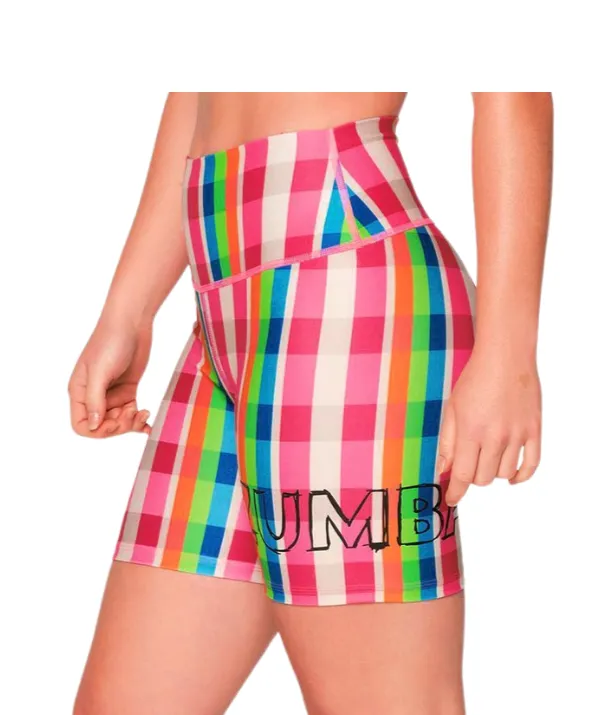 Zumba Plaid Pop High Waisted Biker Shorts (Special Order)